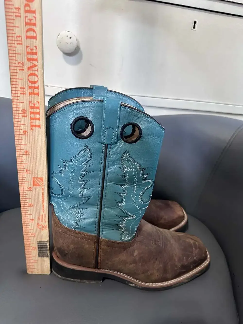 Smoky Mountain Kids' Square Toe Brown Oiled Distress/Turquoise Cowboy Boots 5